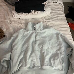 Athleta Forever Fleece Light Blue Quarter-Zip Pullover Crop